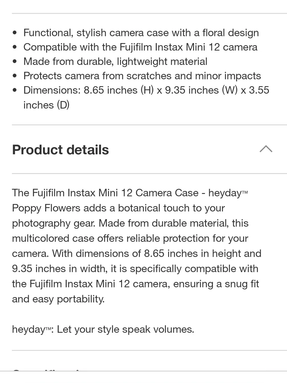Heyday Crossbody Floral Camera Case W/ Accessory Holder Fujifilm Instax Mini 12